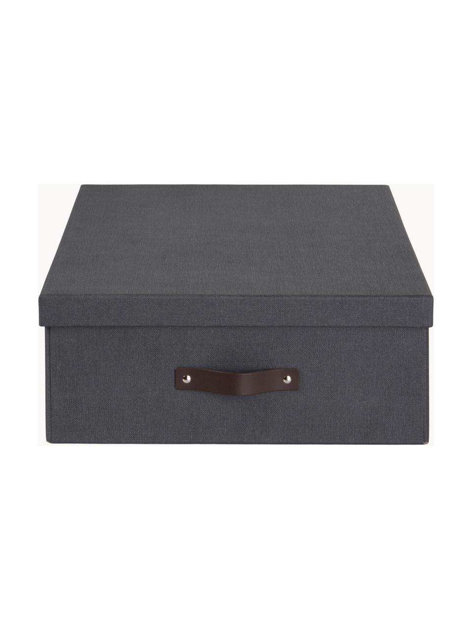 Aufbewahrungsbox Karolin, Box: fester Karton, Griff: Leder, Anthrazit, Dunkelbraun, B 39 x T 56 cm