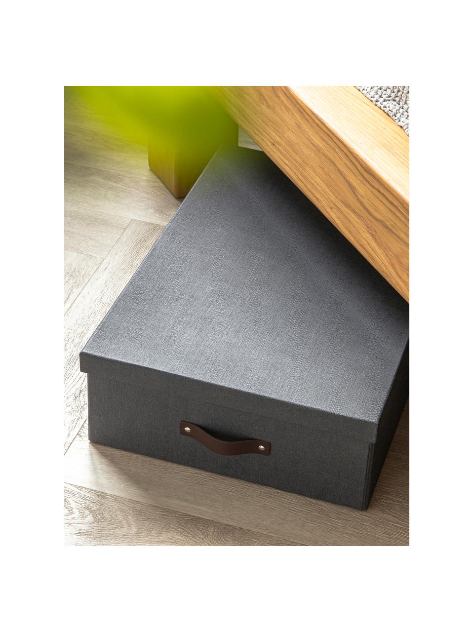 Aufbewahrungsbox Karolin, Box: fester Karton, Griff: Leder, Anthrazit, Dunkelbraun, B 39 x T 56 cm