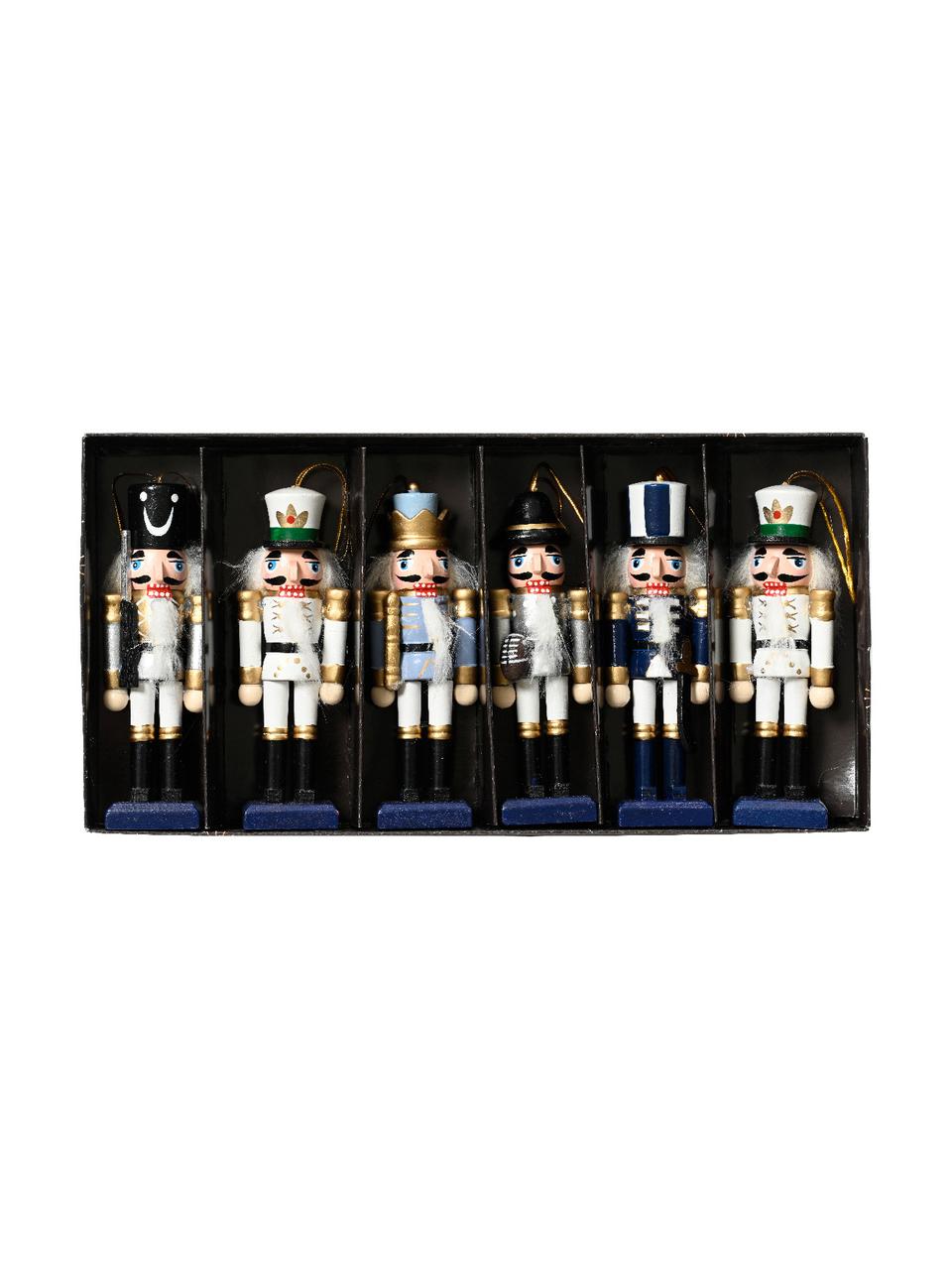 Figurines de Noël en forme de casse-noisette en bois Moustache , 5 élém., Bois, Blanc, bleu foncé, doré, haut. 13 cm