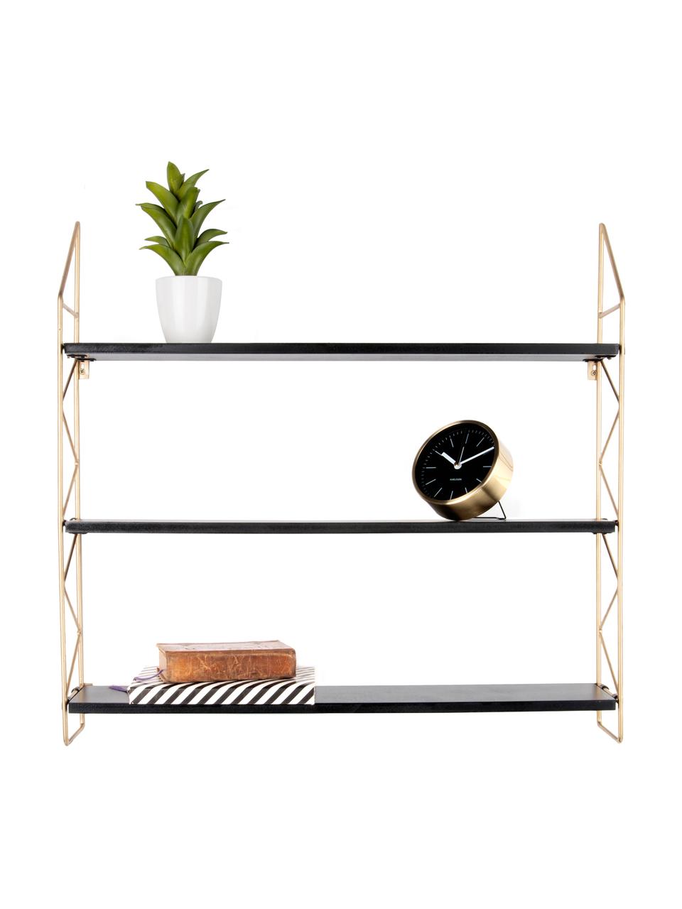 Estantería de pared pequeña Zig Zag, Estructura: metal pintado., Estantes: tablero de fibras de dens, Dorado, negro, An 60 x Al 60 cm