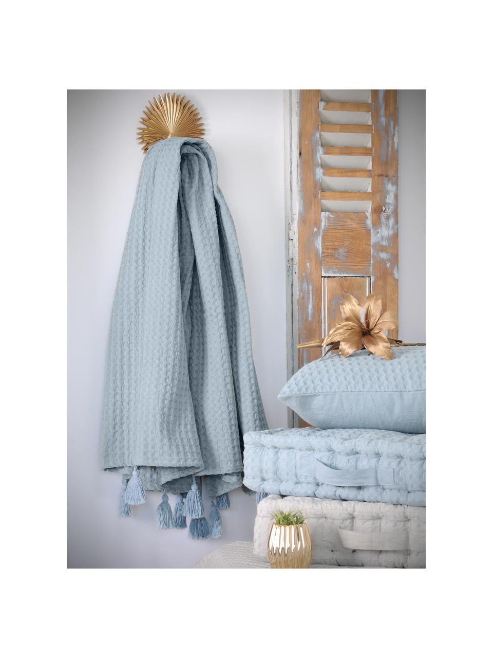 Plaid a nido d'ape azzurro con nappe Gopher, Cotone, Acqua, Larg. 125 x Lung. 150 cm