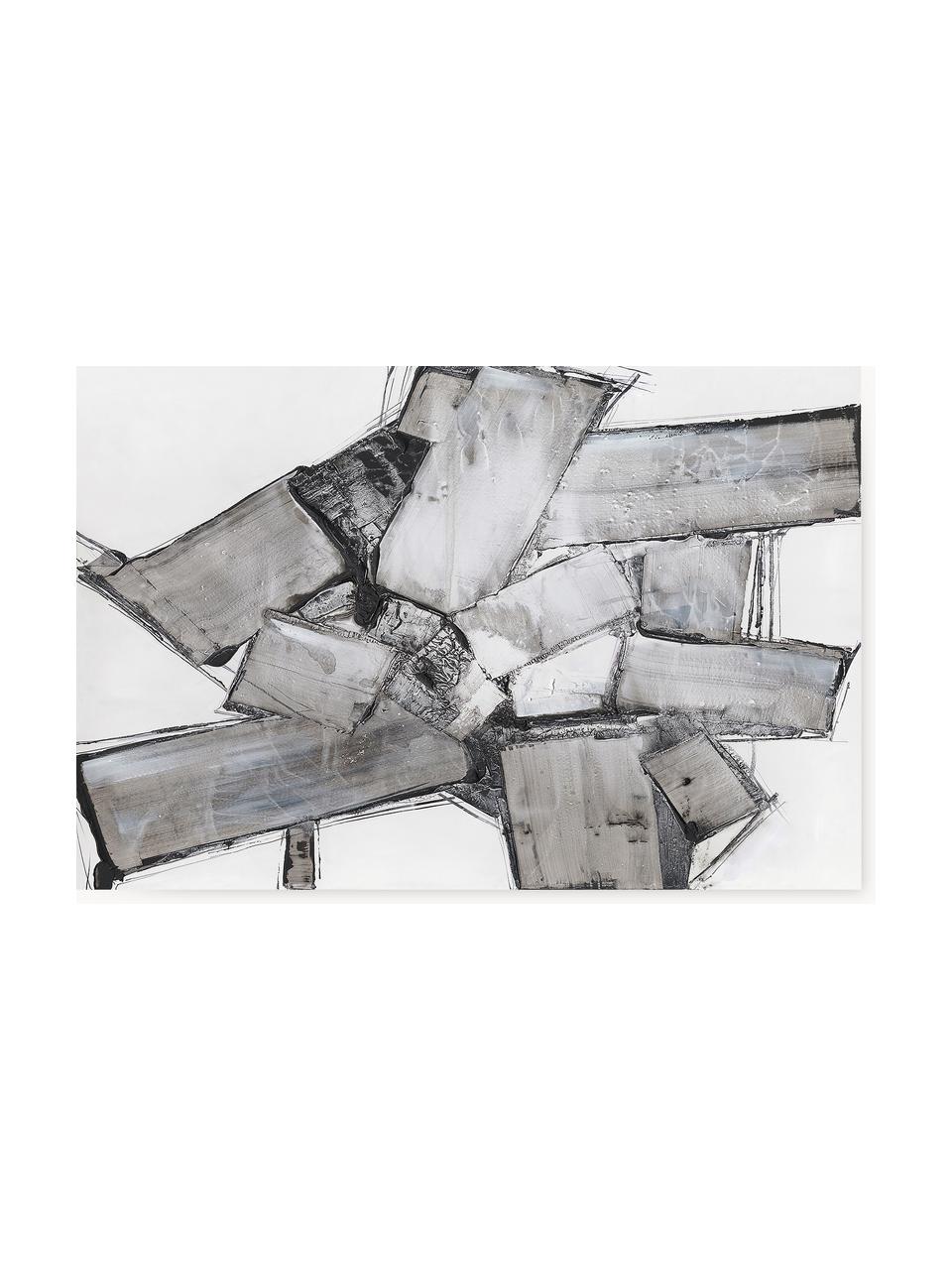 Impression sur toile faite main Dark Abstract, Tons gris, blanc, larg. 80 x haut. 120 cm