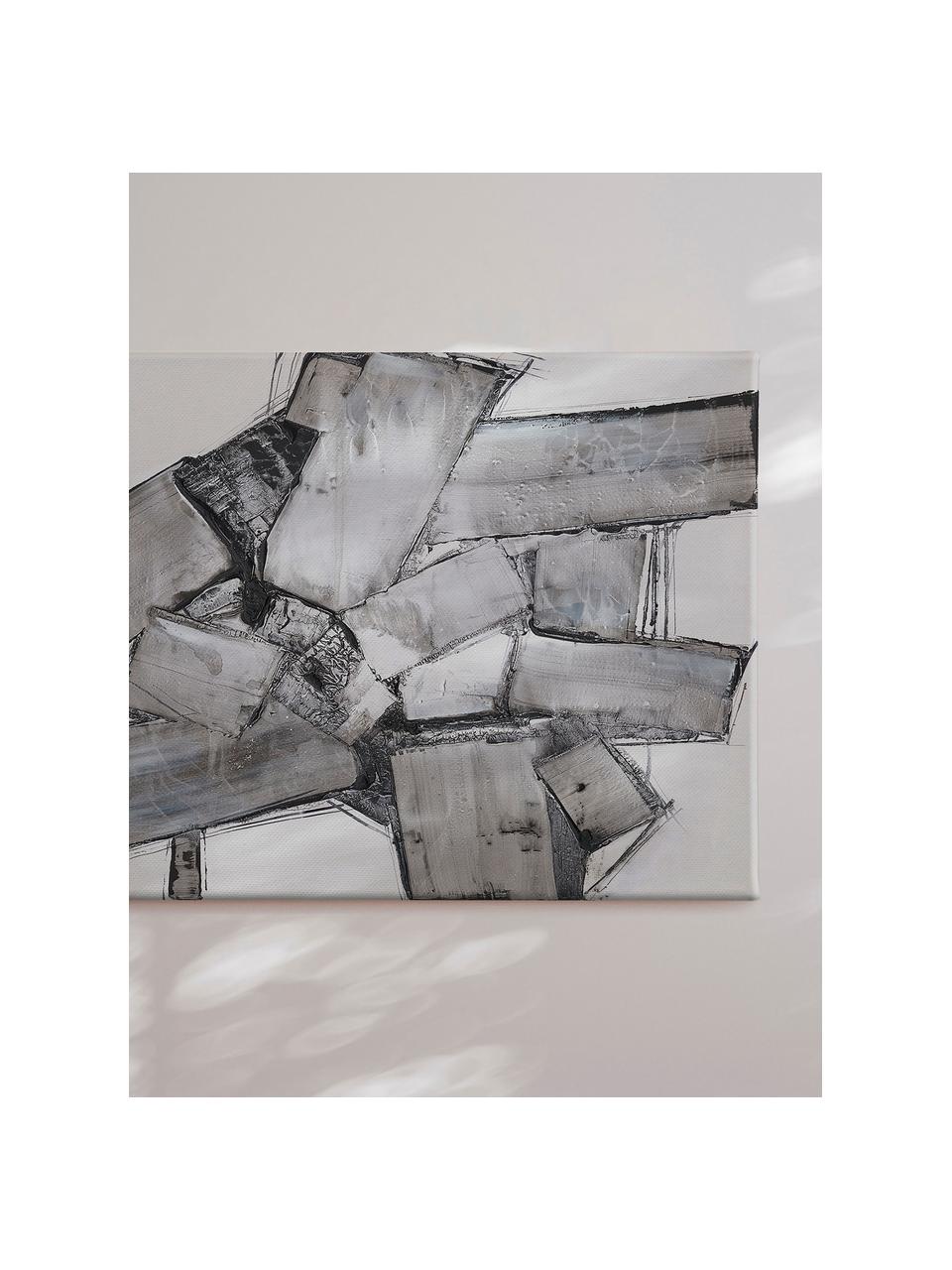 Impression sur toile faite main Dark Abstract, Tons gris, blanc, larg. 80 x haut. 120 cm