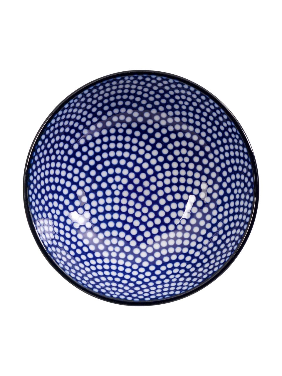 Sada ručně vyrobeného porcelánového nádobí s jídelními hůlkami Nippon, pro 2 osoby (6 kusů), Modrá, bílá, tmavé dřevo, Sada s různými velikostmi