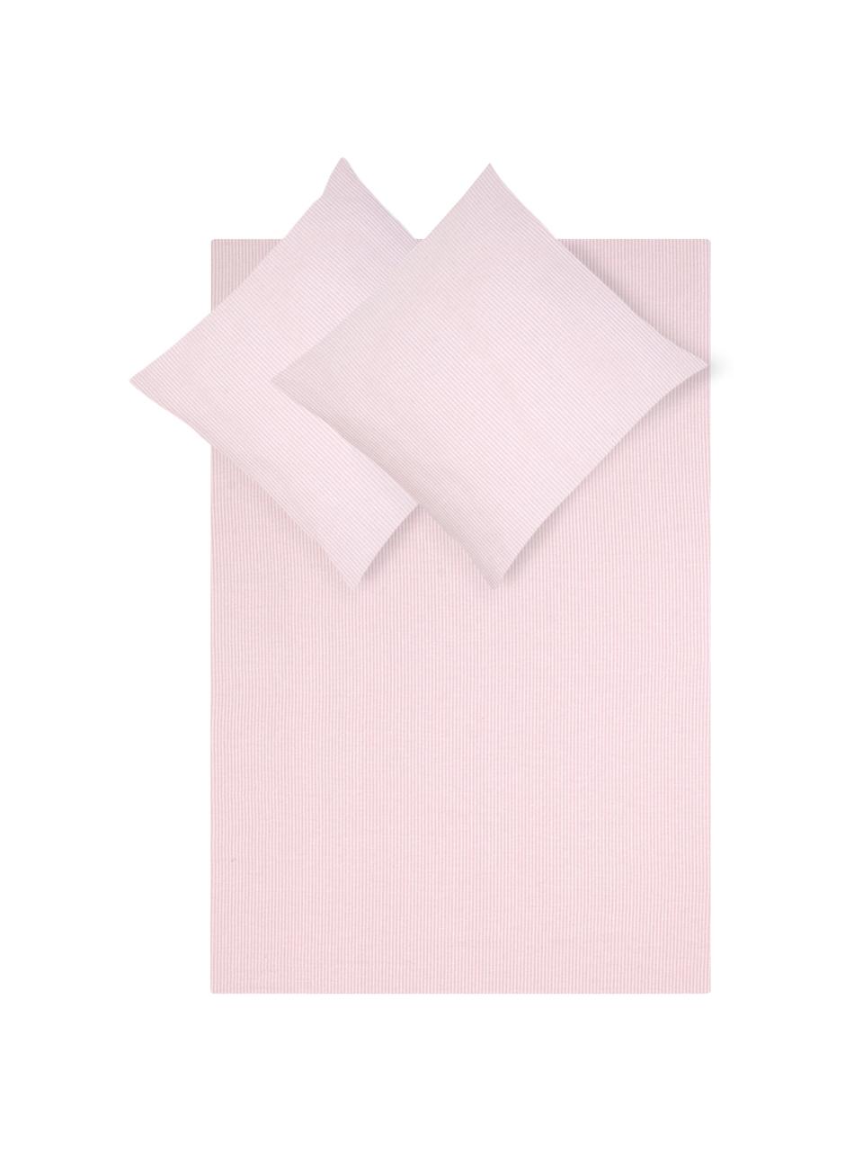 Flanelová posteľná bielizeň Rae, pruhovaná, Ružová, biela