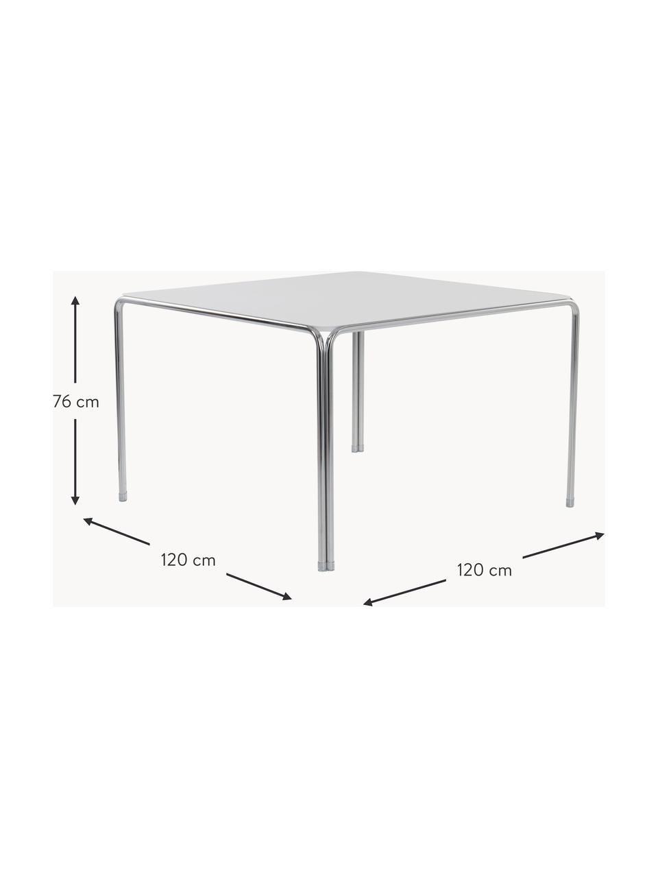 Esstisch Dayton, 120 x 120 cm, Tischplatte: Mitteldichte Holzfaserpla, Gestell: Metall, beschichtet, Off White, Silberfarben, B 120 x T 120 cm