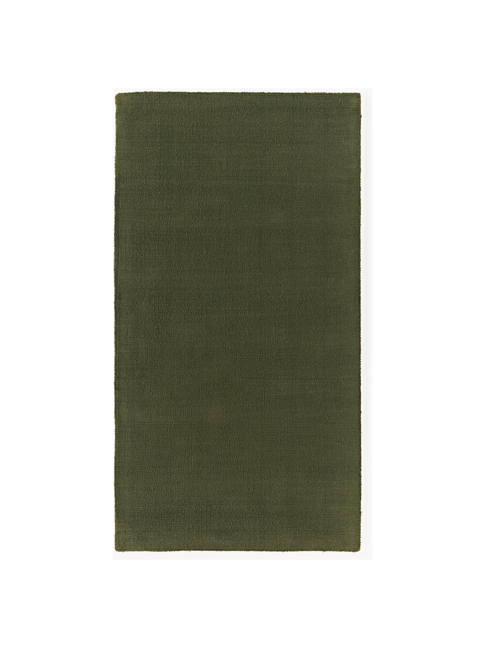 Tapis en coton tissé main Lora, Vert olive, larg. 80 x long. 150 cm (taille XS)