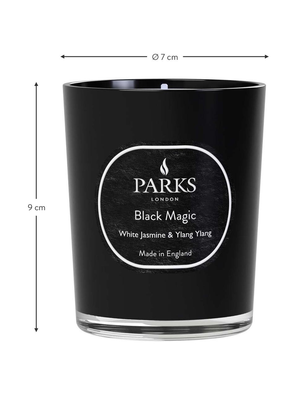 Duftkerze Black Magic (Weißer Jasmin, Ylang Ylang & Sandelholz), Behälter: Glas, Schwarz, Weiß, Ø 7 x H 9 cm