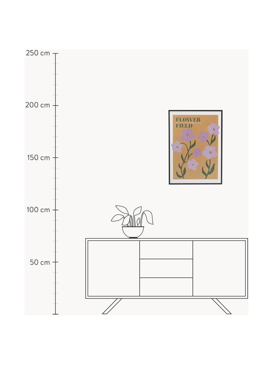Poster Camelia mit Rahmen, Rahmen: Kiefernholz, Hellbraun, Lavendel, B 52 x H 72 cm