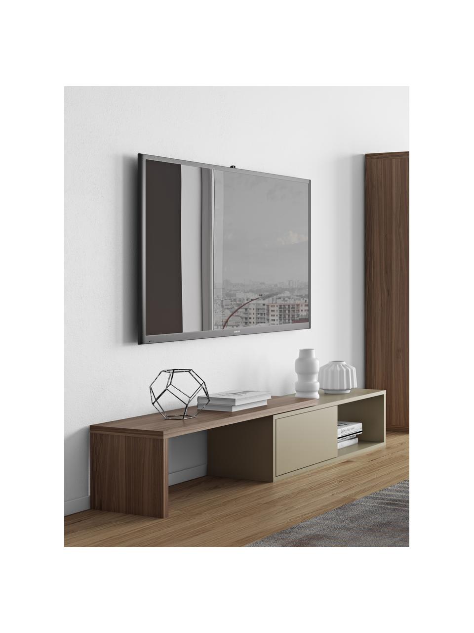 Uittrekbare tv-meubel Lieke met schuifdeur, Walnoothout, grijs, B 110-203 x H 32 cm