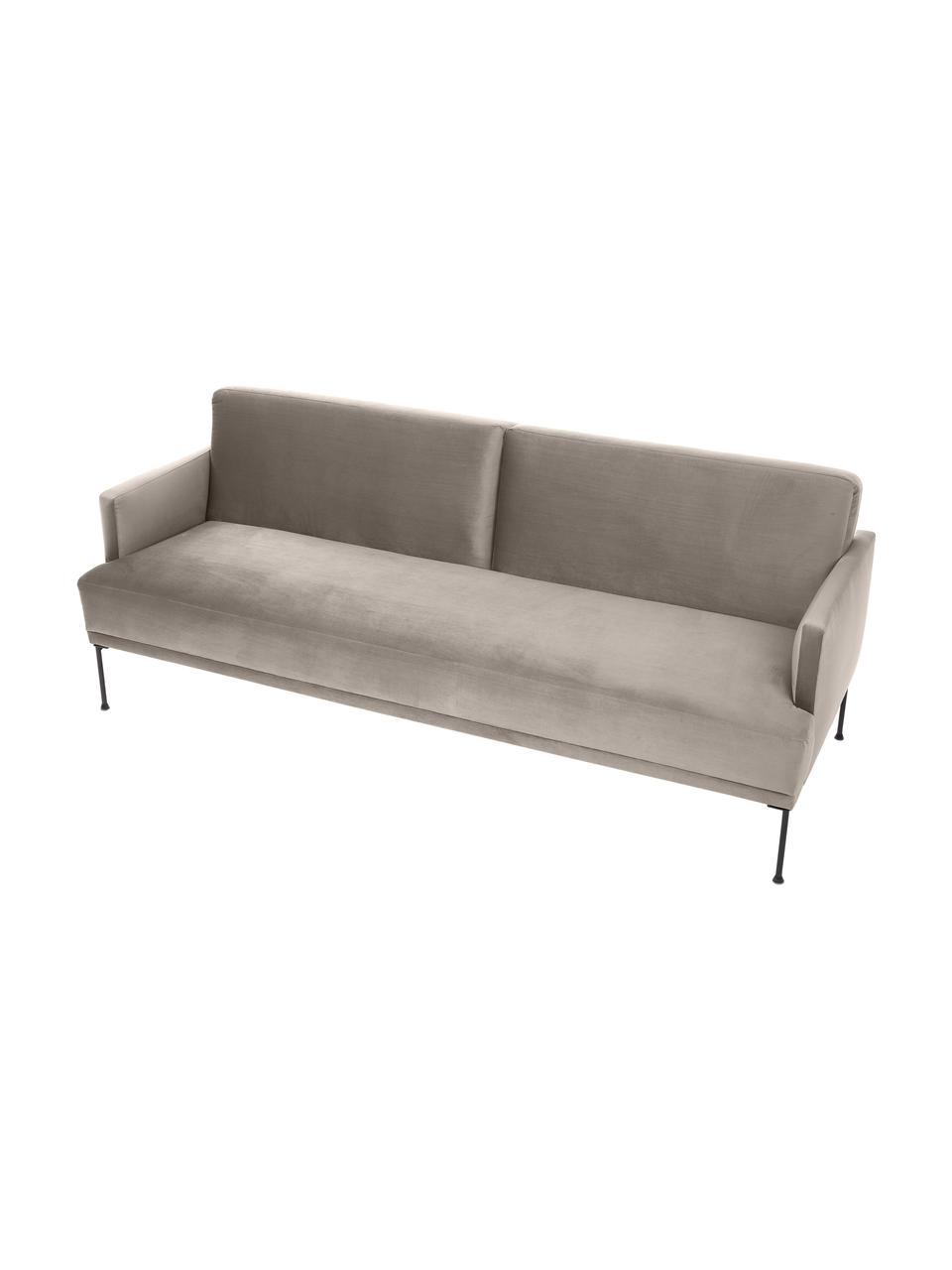 Sofa rozkładana z aksamitu Fluente (3-osobowa), Tapicerka: aksamit (wysokiej jakości, Stelaż: lite drewno sosnowe z cer, Nogi: metal malowany proszkowo, Beżowy aksamit, S 220 x W 86 cm