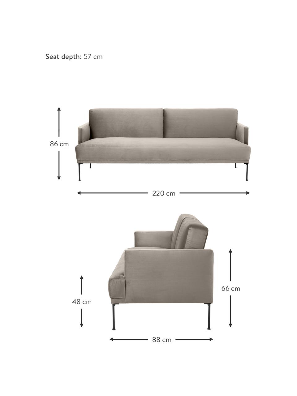 Sofá cama de terciopelo Fluente (3 plazas), Tapizado: terciopelo (poliéster de , Estructura: madera de pino maciza, Patas: metal con pintura en polv, Terciopelo beige, An 220 x Al 86 cm