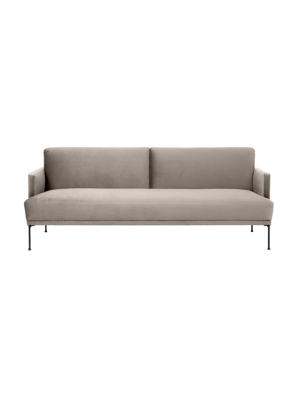 Samt-Schlafsofa Fluente (3-Sitzer), Bezug: Samt (Hochwertiger Polyes, Gestell: Massives Kiefernholz, FSC, Füße: Metall, pulverbeschichtet, Samt Beige, B 220 x H 86 cm