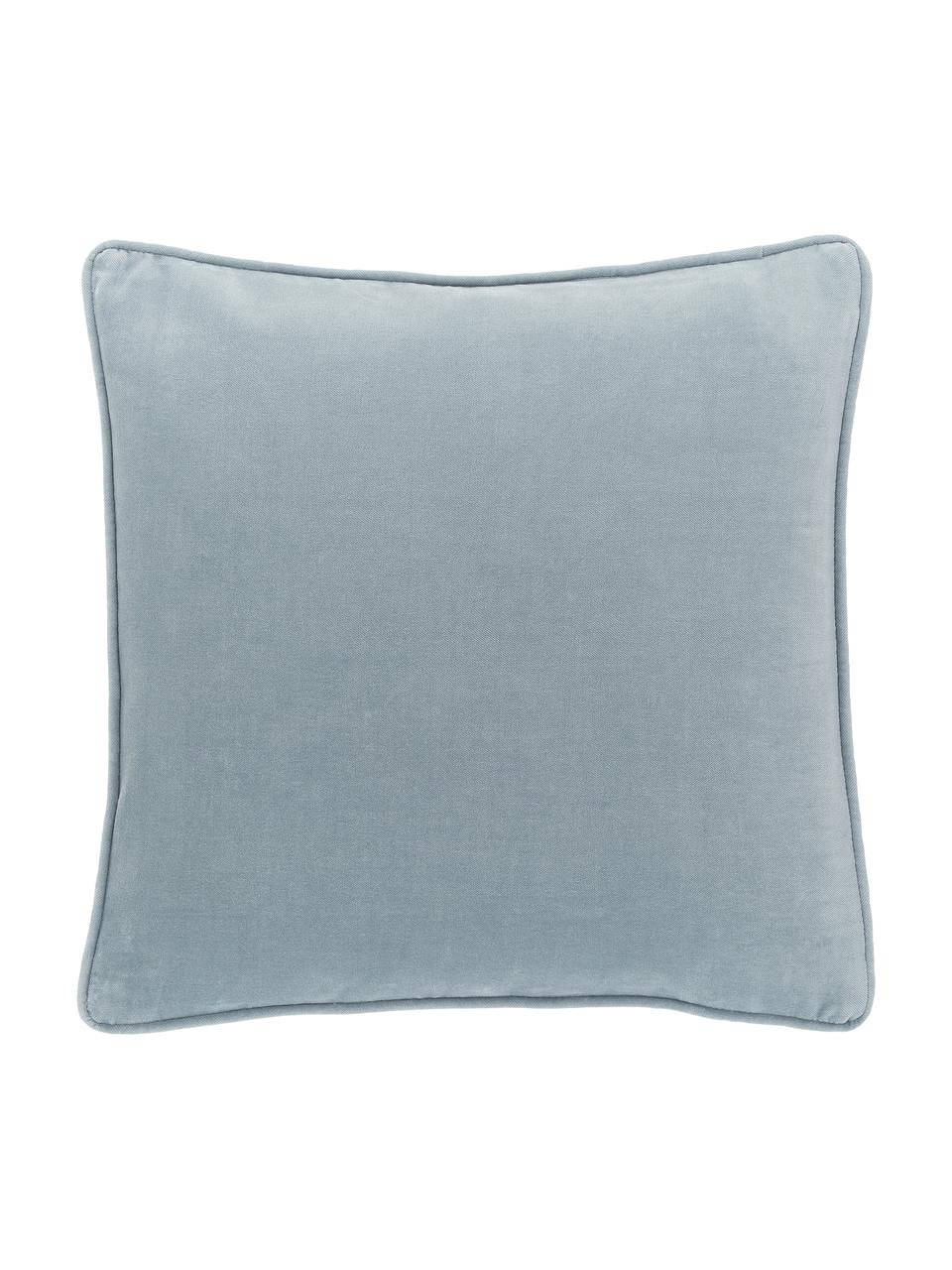 Housse de coussin velours bleu clair Dana, 100 % velours de coton, Bleu ciel, larg. 50 x long. 50 cm