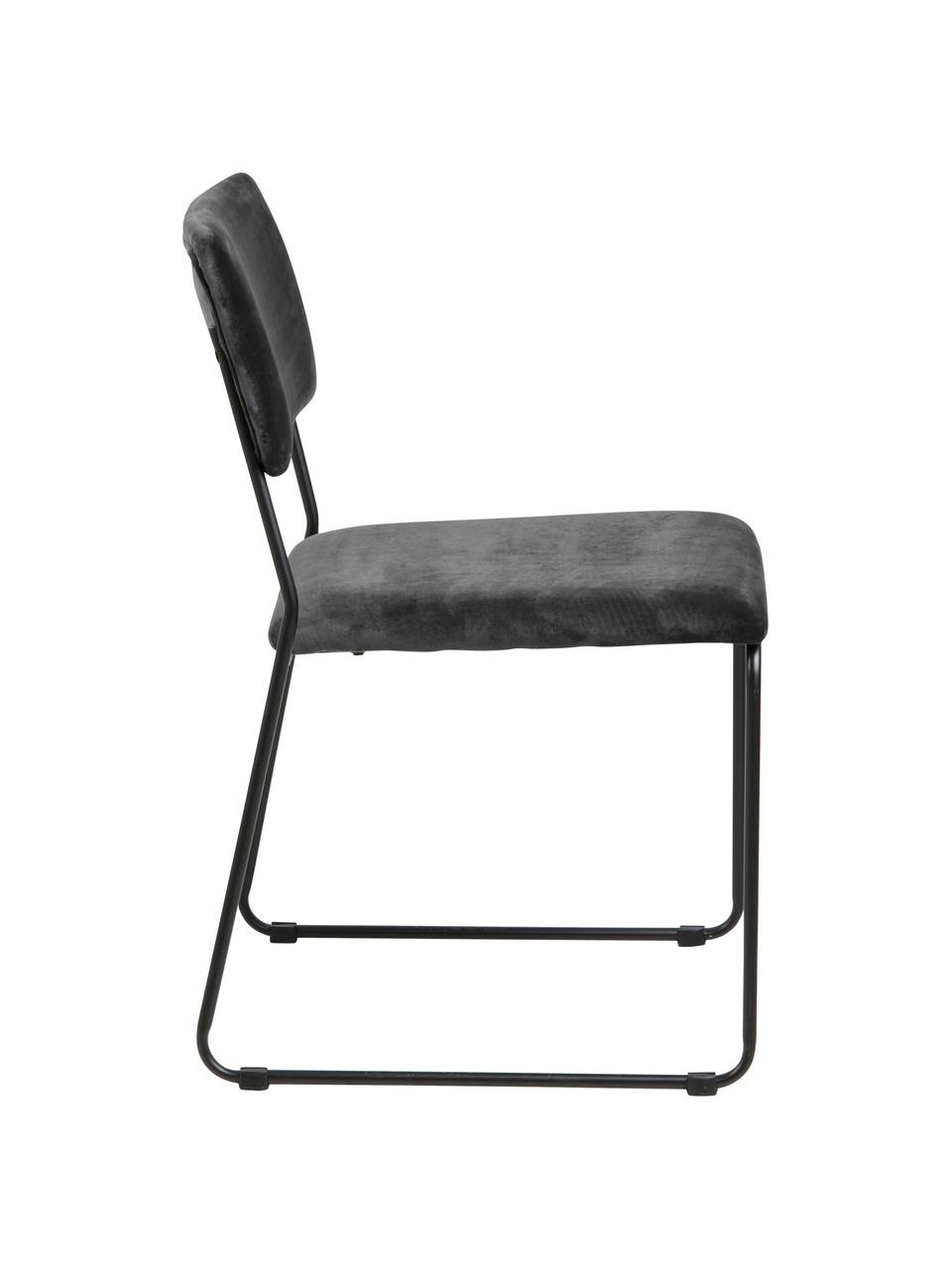 Chaises en velours rembourrées Cornelia, 2 pièces, Gris foncé, noir