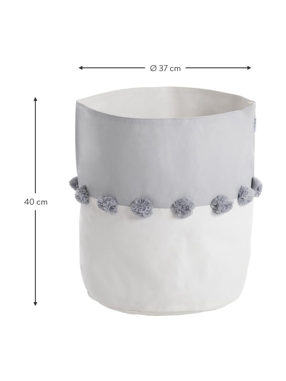 Panier de rangement avec pompons Stone, 100 % coton, Gris, blanc, Ø 37 x haut. 40 cm