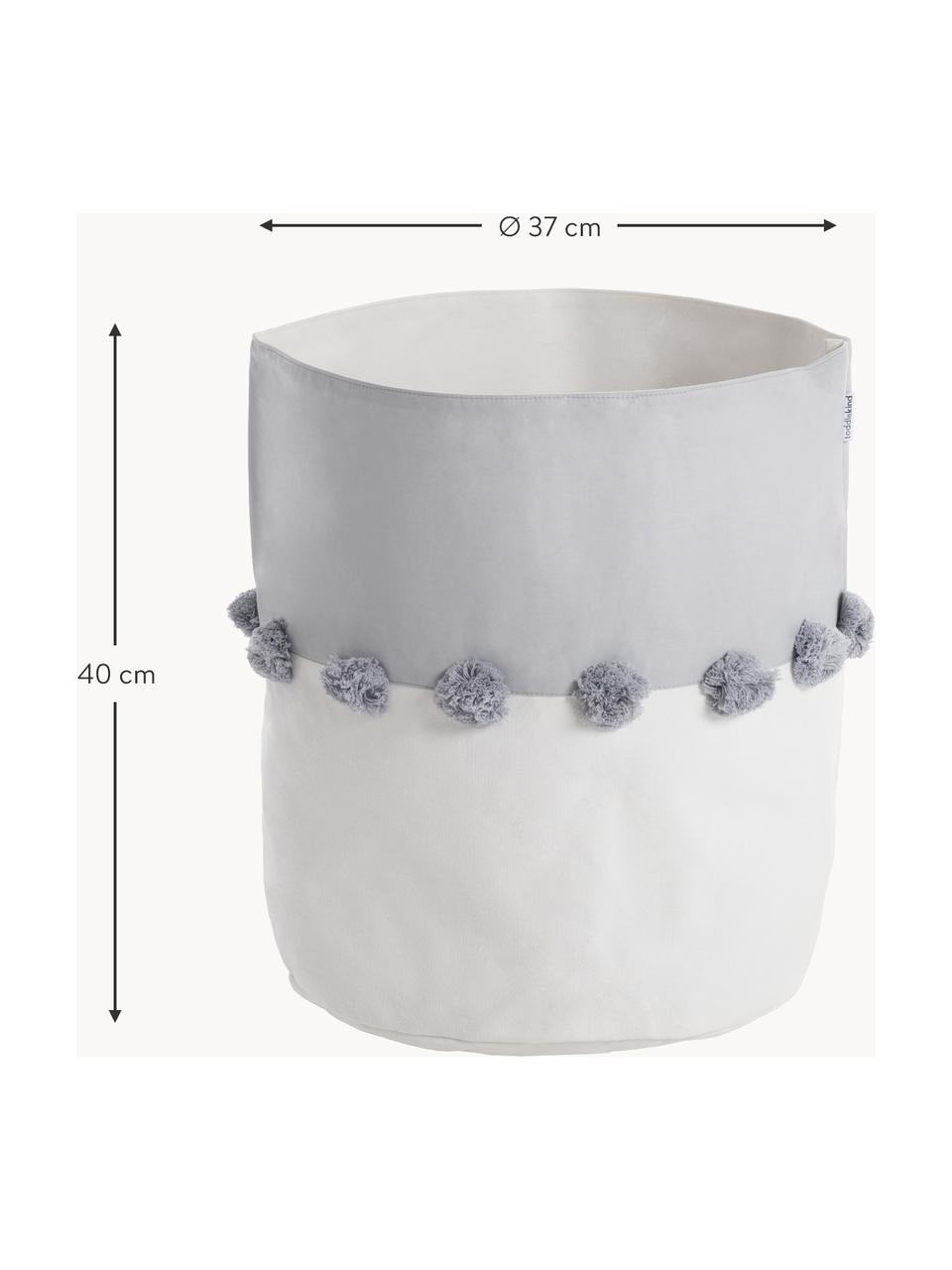 Panier de rangement avec pompons Stone, 100 % coton, Gris, blanc, Ø 37 x haut. 40 cm