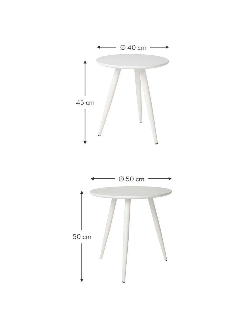 Set de mesas auxiliares Daven, 2 uds., Tablero: fibras de densidad media , Patas: metal con pintura en polv, Blanco, Set de diferentes tamaños