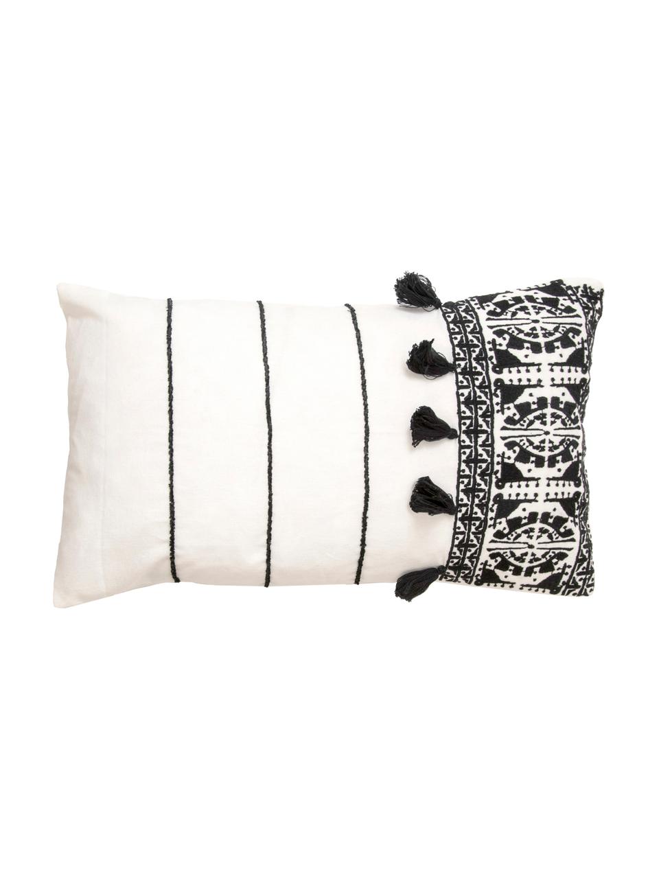 Housse de coussin rectangulaire boho Neo Berbère, Blanc, noir