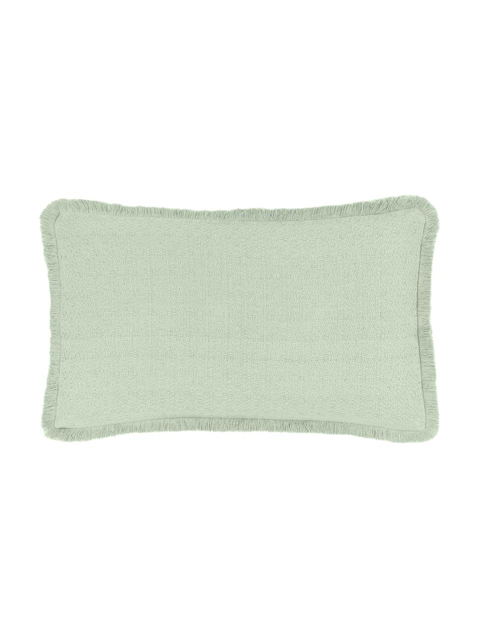 Dubbelzijdige kussenhoes Loran in mintgroen met decoratieve franjes, 100% katoen, Groen, B 30 x L 50 cm