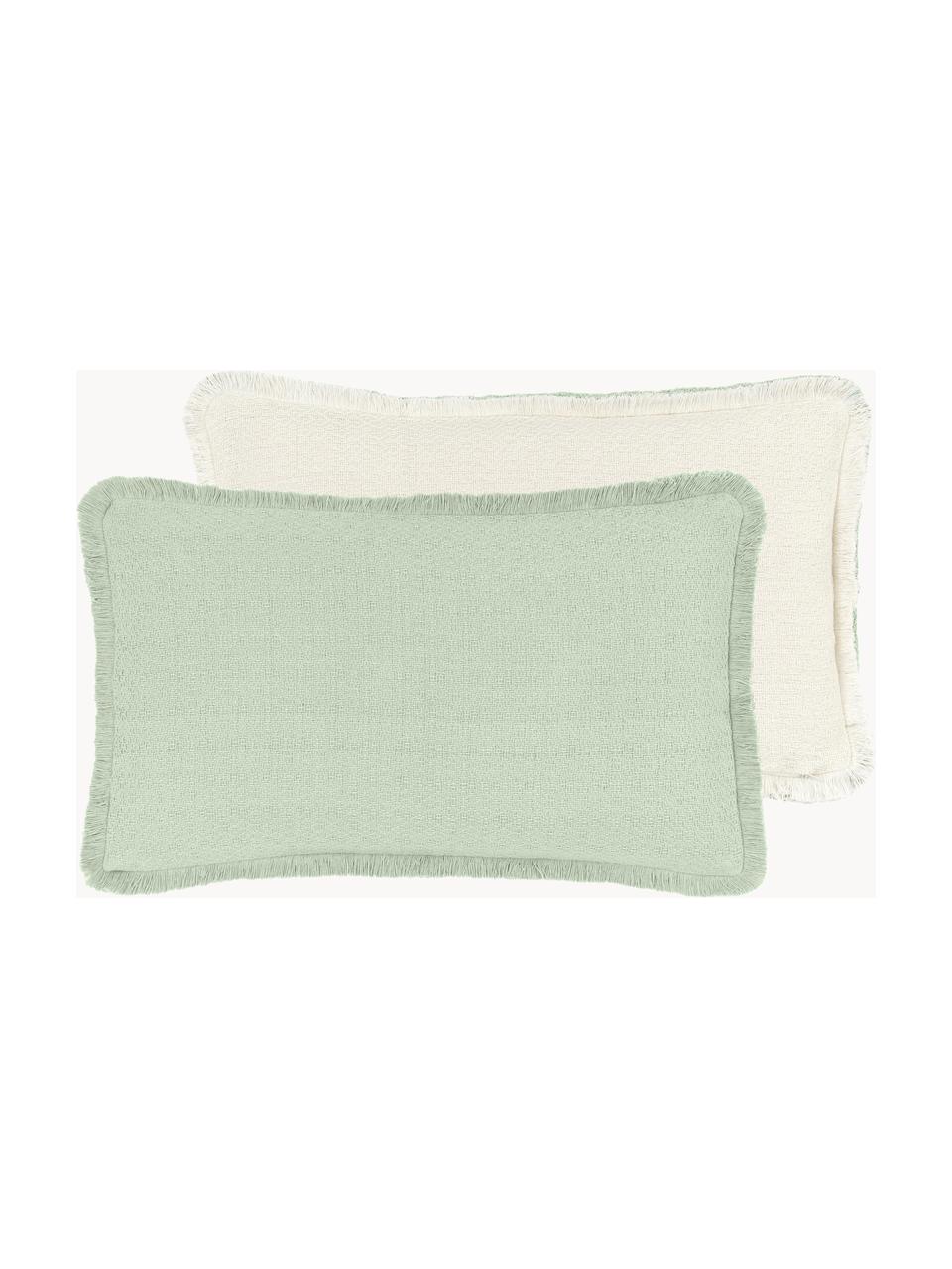 Copricuscino reversibile con frange Loran, 100% cotone, Verde, Larg. 30 x Lung. 50 cm