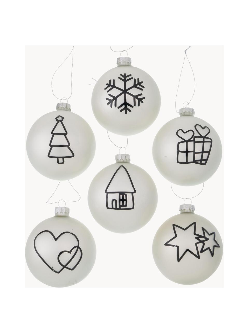 Set de bolas de Navidad artesanales Matti, 12 uds., Blanco off white, negro, plateado, Ø 8 x Al 8 cm