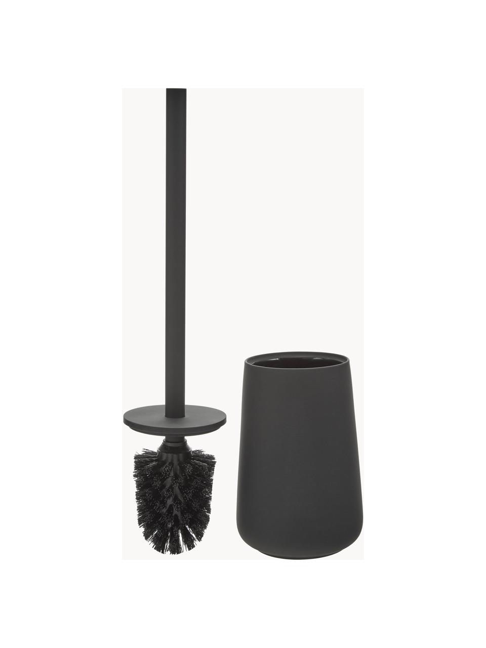 Brosse pour WC avec récipient en porcelaine Brush, Noir, mat, Ø 10 x haut. 37 cm