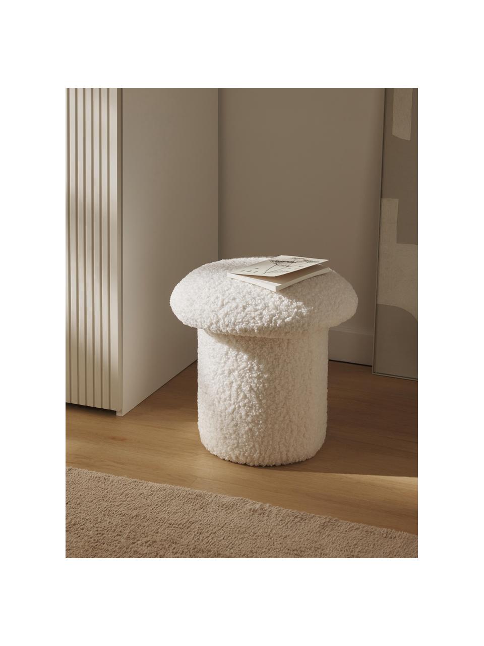 Pouf in teddy Shroom, Rivestimento: 100% poliestere (teddy) C, Bianco, Ø 45 x Alt. 45 cm
