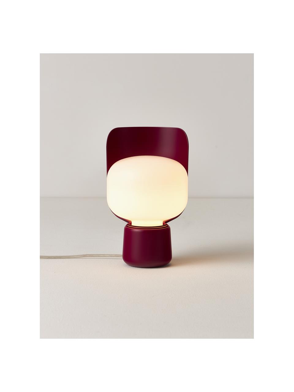 Kleine tafellamp Blom, handgemaakt, Lampenkap: kunststof, Wit, pruim, Ø 15 x H 24 cm