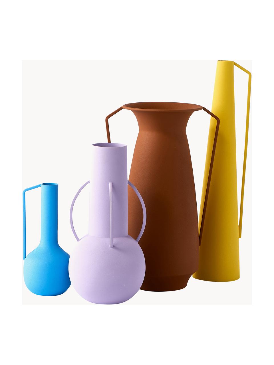 Vases design Roman, 4 pièces, Fer, revêtement par poudre, Lilas, brun, jaune, bleu ciel, Lot de tailles différentes