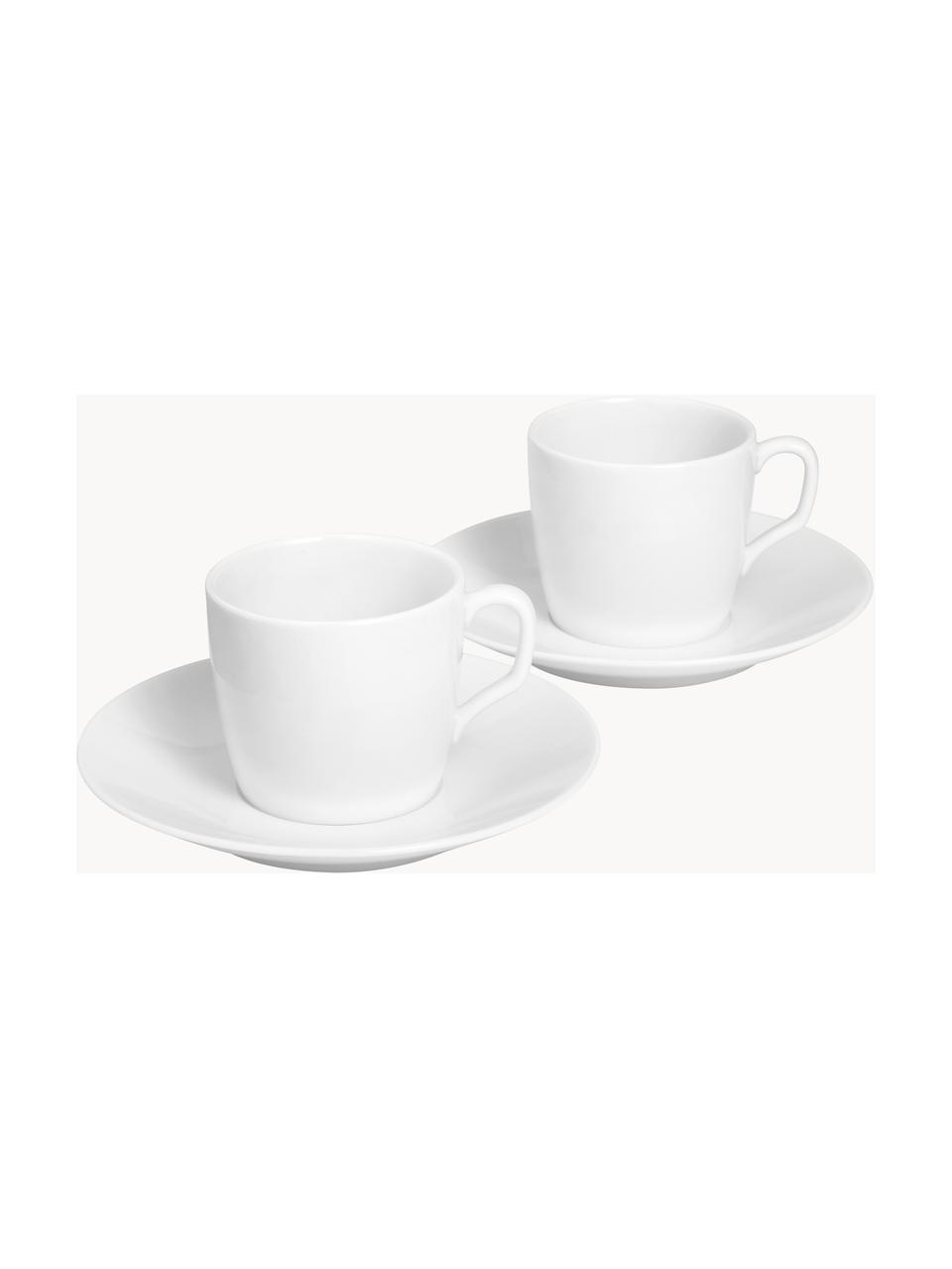 Handgefertigte Porzellan-Espressotassen Cosmopolitan mit Untertassen, 2 Stück, Porzellan, Weiß, Ø 8 x H 7 cm, 50 ml