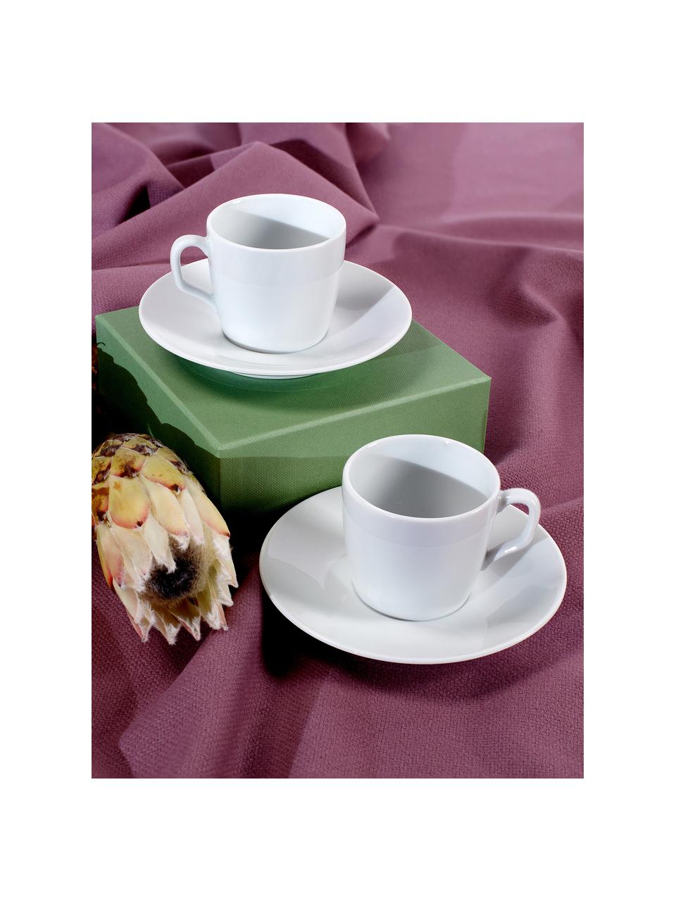 Ručně vyrobené porcelánové šálky s podšálky na espresso Cosmopolitan, 2 ks, Porcelán, Bílá, Ø 8 cm, V 7 cm, 50 ml