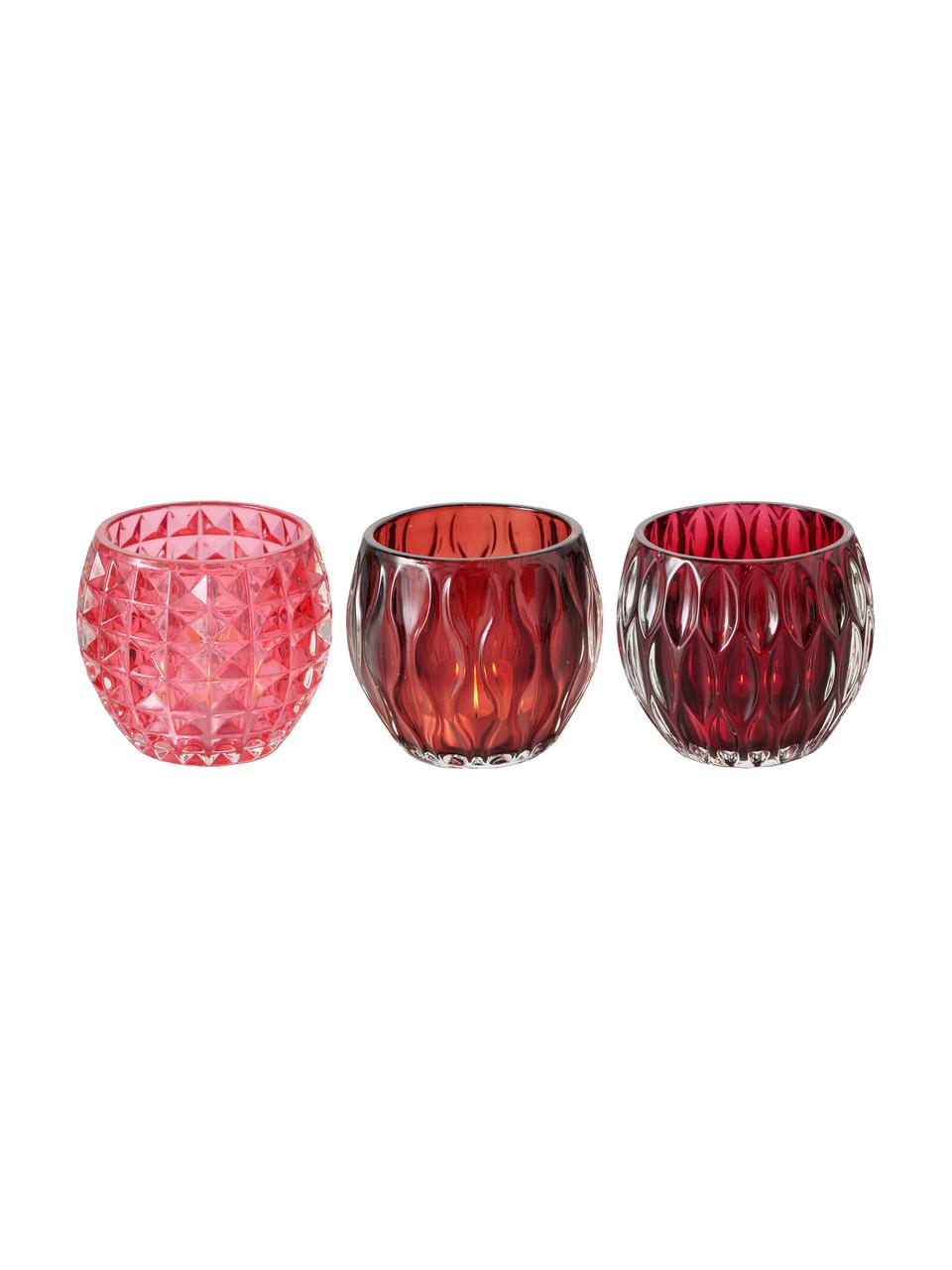 Teelichthalter-Set Aliza, 3-tlg., Glas, Rot, Rosa, Ø 10 cm
