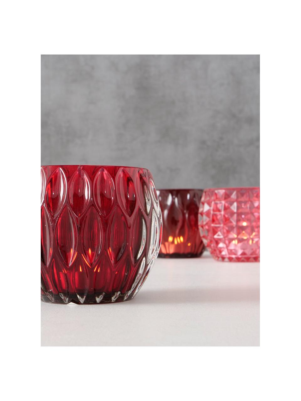 Teelichthalter-Set Aliza, 3-tlg., Glas, Rot, Rosa, Ø 10 cm