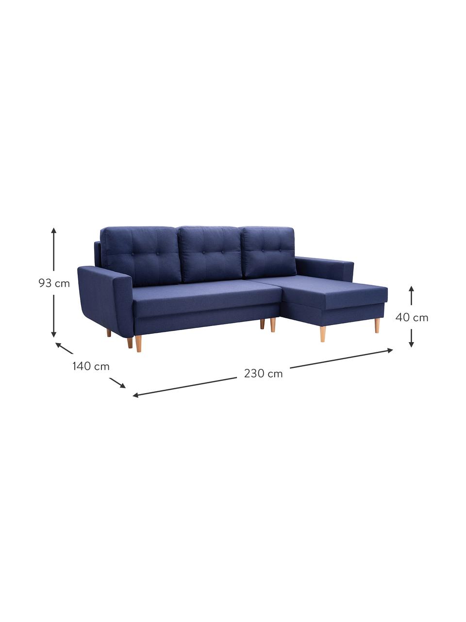 Sofa narożna z funkcją spania i miejscem do przechowywania Neo (4-osobowa), Tapicerka: 100% poliester, Ciemny niebieski, S 230 x G 140 cm