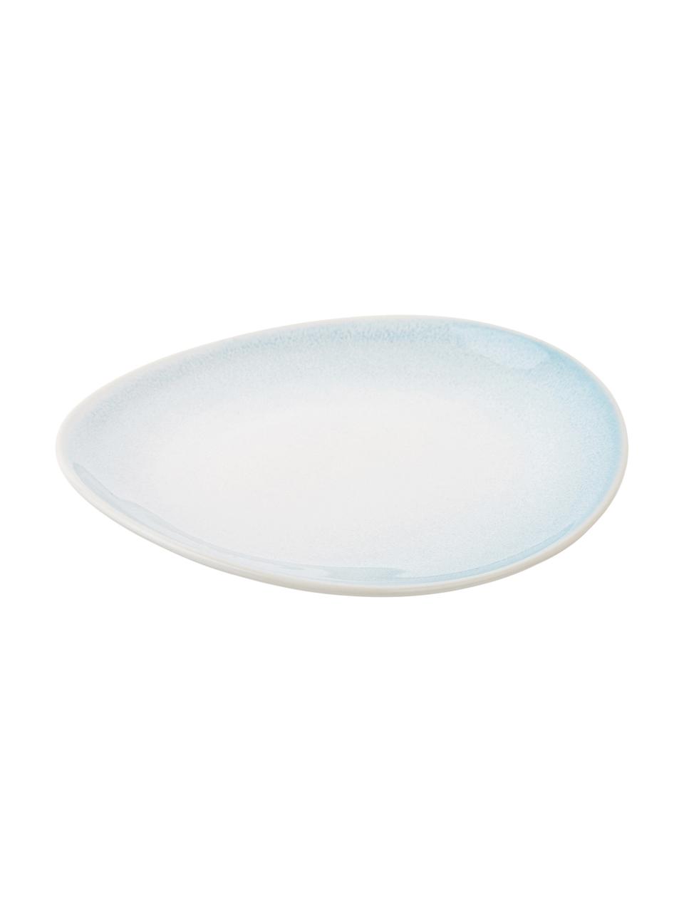Set van 2 handgemaakte ontbijtborden Amalia met effectief glazuur, Keramiek, Lichtblauw, crèmewit, Ø 20 cm