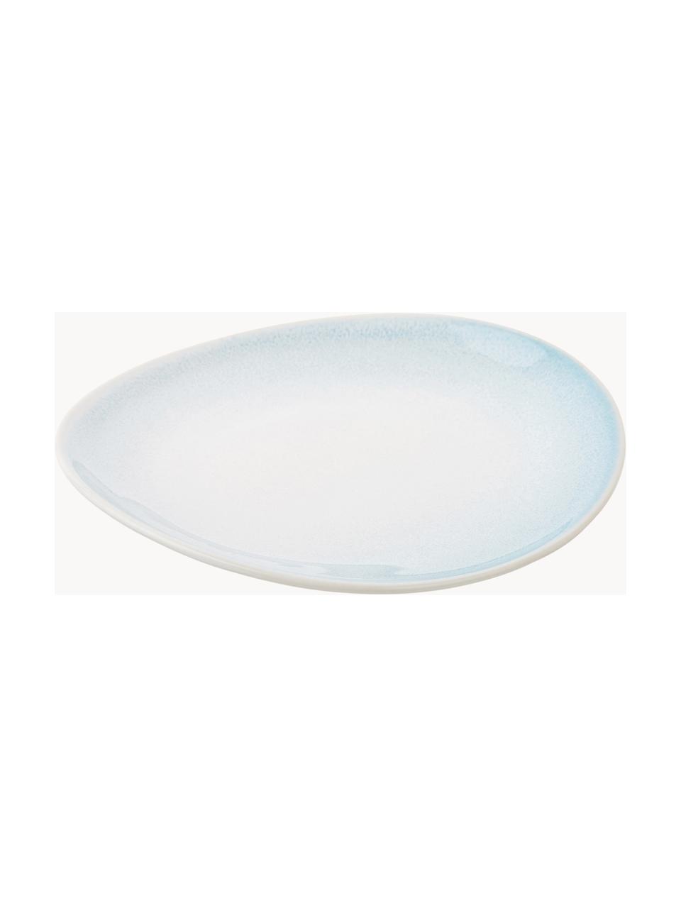 Ručně vyrobený snídaňový talíř s ručně provedenou glazurou Amalia, 2 ks, Keramika, Světle modrá, krémově bílá, Ø 20 cm