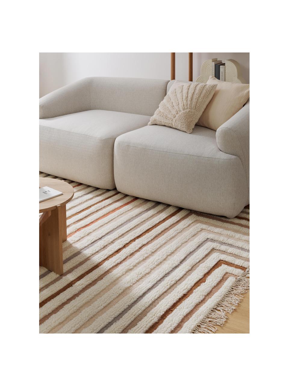 Alfombra kilim artesanal con flecos Calais, 80% lana, 20% algodón

Las alfombras de lana se pueden aflojar durante las primeras semanas de uso, la pelusa se reduce con el uso diario., Beige, terracota, gris pardo, An 80 x L 150 cm (Tamaño XS)