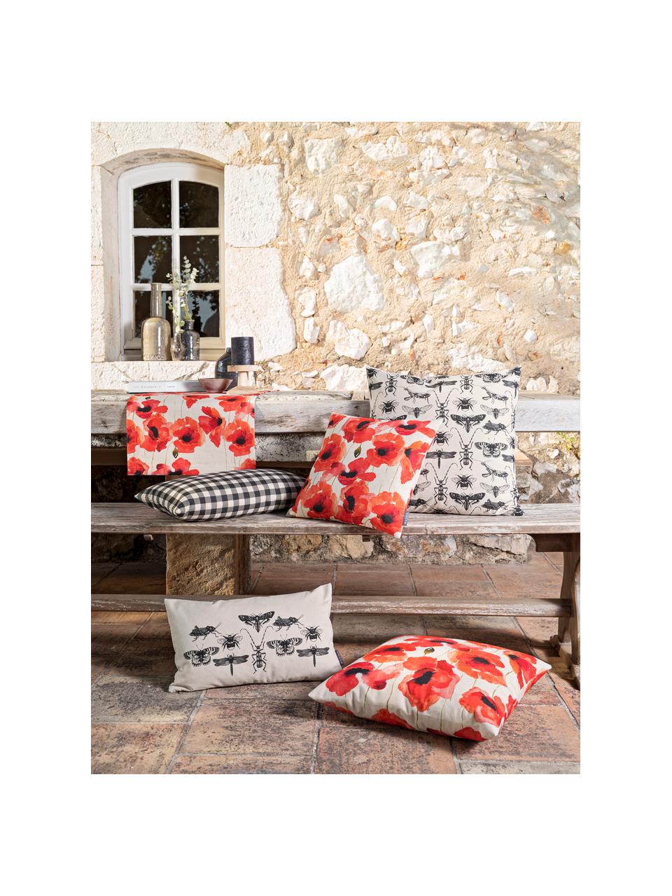 Housse de coussin rectangulaire à carreaux Cabane, Beige, noir