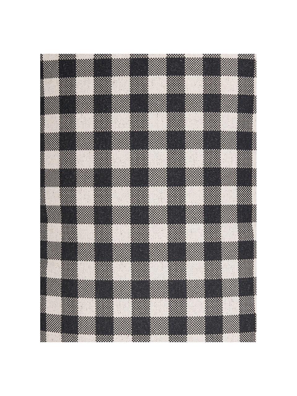 Housse de coussin rectangulaire à carreaux Cabane, Beige, noir