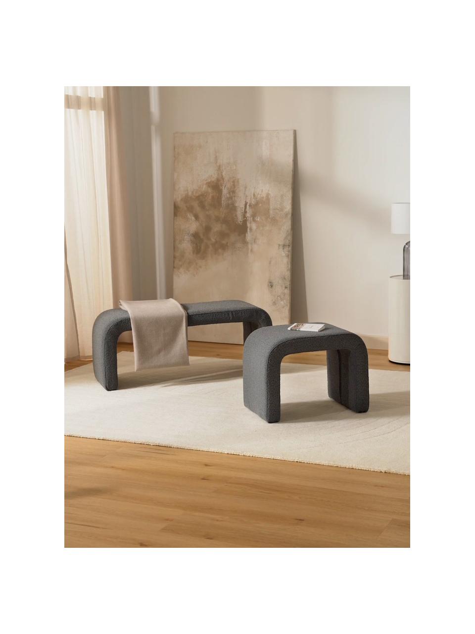 Banco tejido bouclé Penelope, Tapizado: tejido bouclé (100% polié, Estructura: metal, madera contrachapa, Bouclé gris, An 61 x Al 46 cm