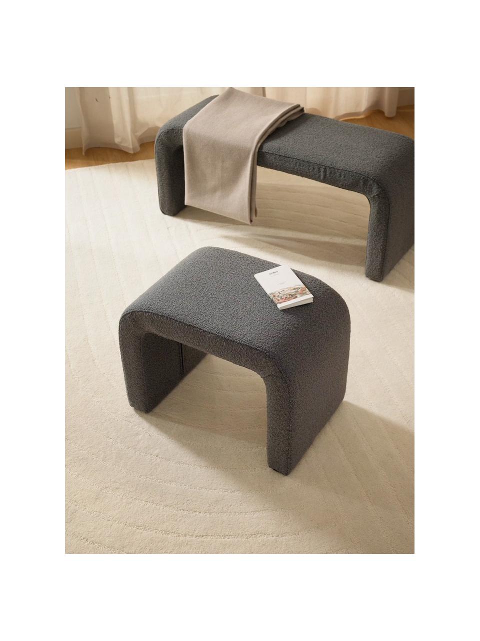 Banco tejido bouclé Penelope, Tapizado: tejido bouclé (100% polié, Estructura: metal, madera contrachapa, Bouclé gris, An 61 x Al 46 cm