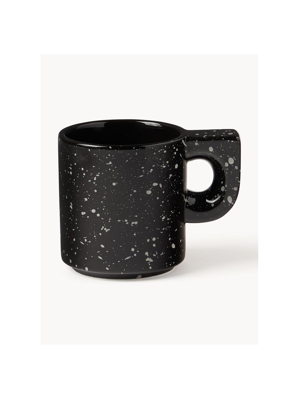 Tasses artisanales en porcelaine Aiko, 2 élém., Grès cérame, Noir, blanc, chiné, Ø 9 x haut. 9 cm, 320 ml