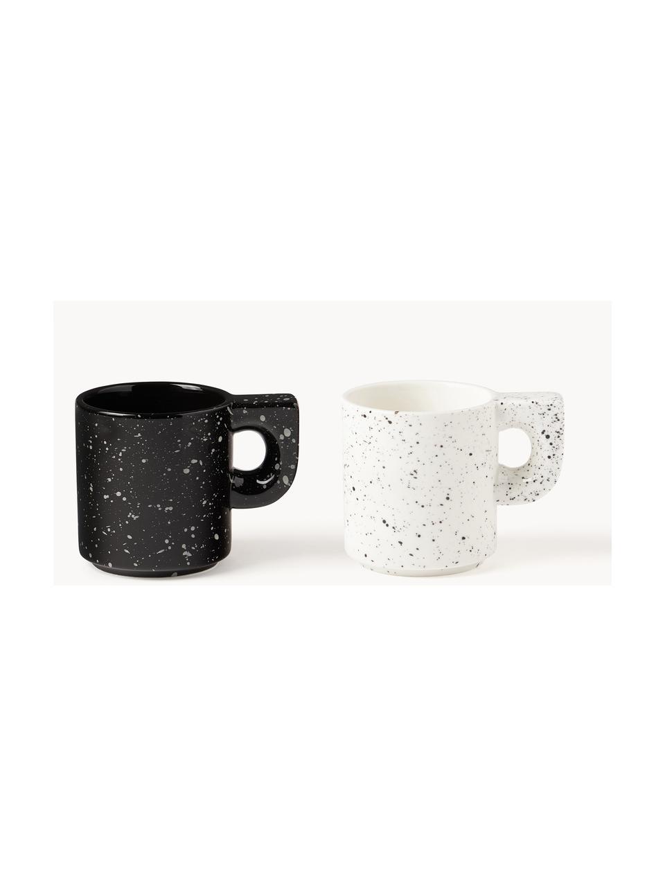 Komplet ręcznie wykonanych kubków z porcelany Aiko, 2 elem., Porcelana, Czarny, biały, Ø 9 x W 10 cm, 320 ml