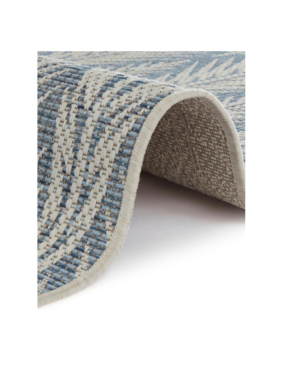 Design in- & outdoor loper Pella met grafisch patroon, 100% polypropyleen, Blauw, beige, 70 x 200 cm