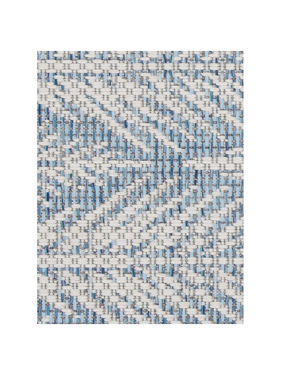 Design in- & outdoor loper Pella met grafisch patroon, 100% polypropyleen, Blauw, beige, 70 x 200 cm