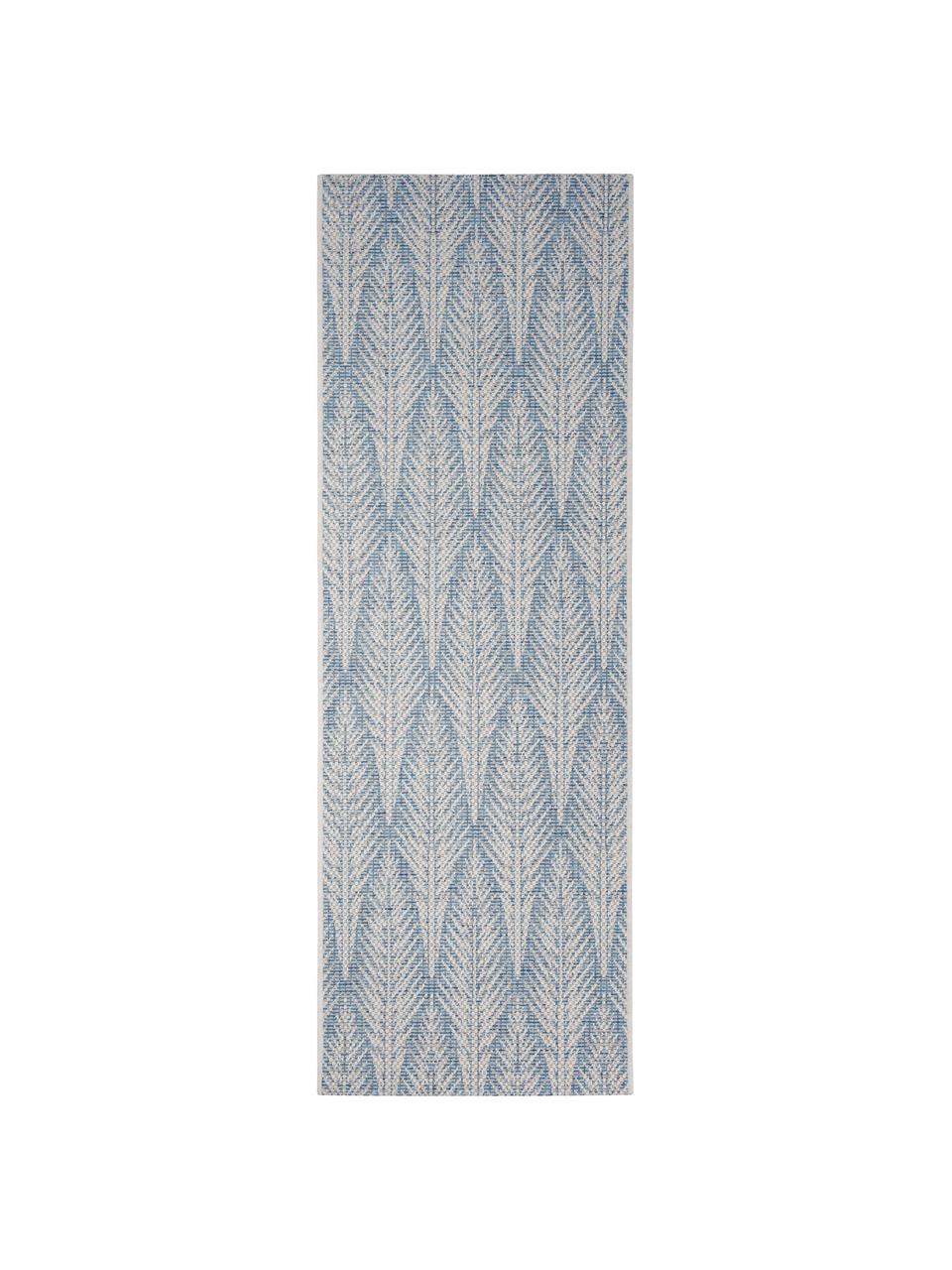 Design in- & outdoor loper Pella met grafisch patroon, 100% polypropyleen, Blauw, beige, 70 x 200 cm