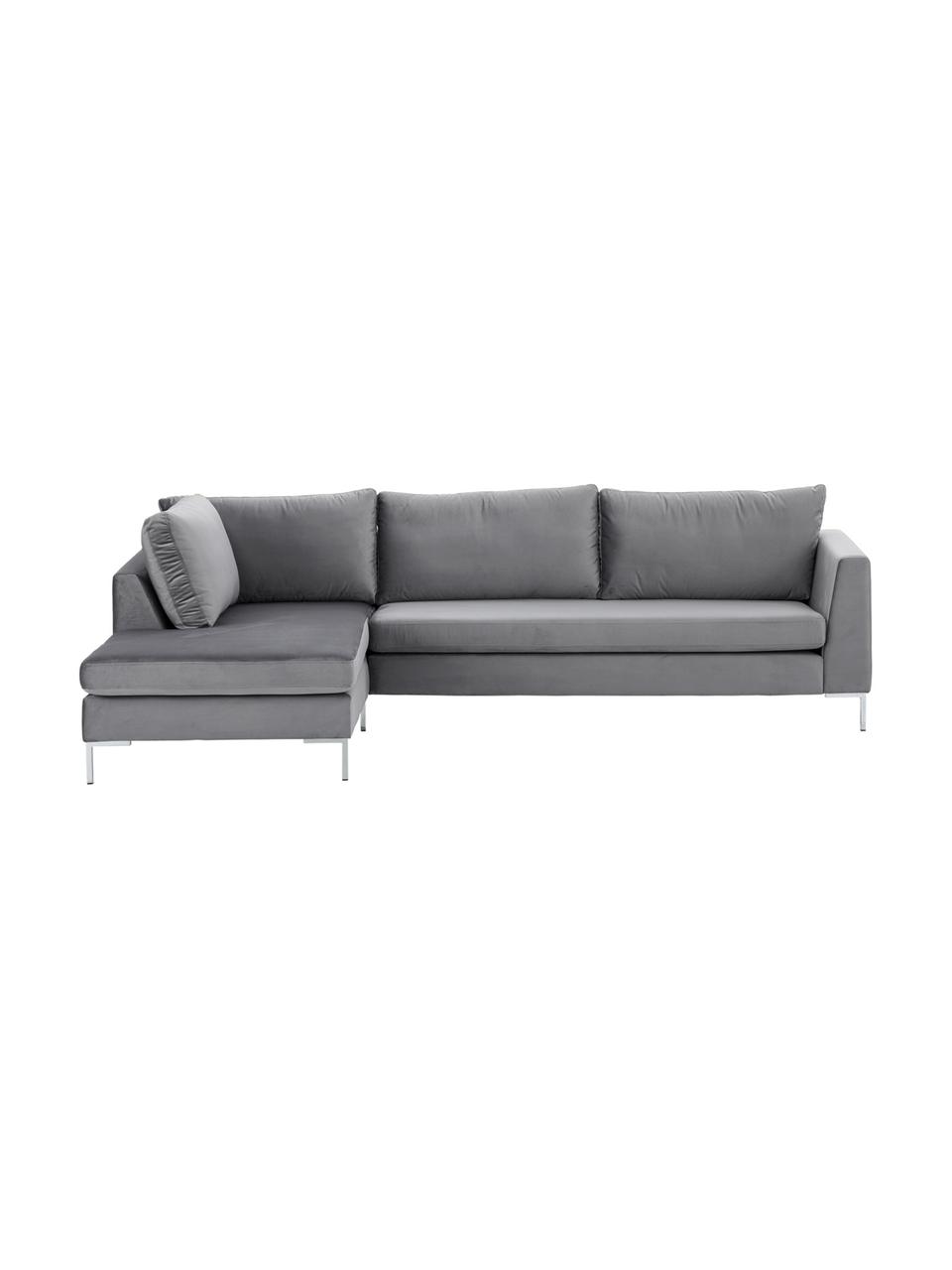 Sofa narożna z aksamitu Luna, Tapicerka: aksamit (100% poliester) , Stelaż: lite drewno bukowe, Nogi: metal galwanizowany, Ciemny szary, S 280 x G 184 cm