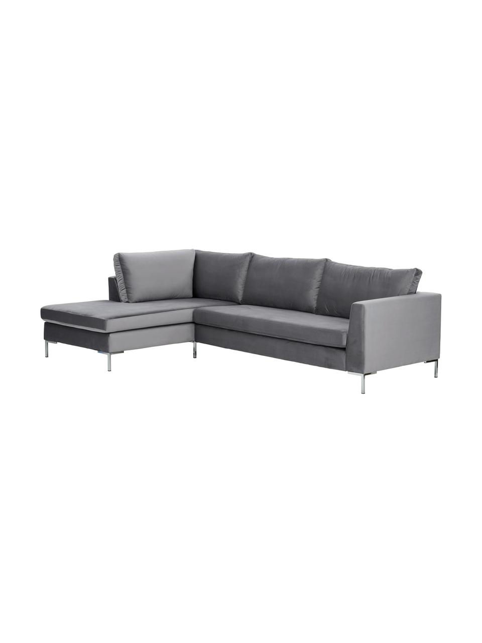 Samt-Ecksofa Luna, Bezug: Samt (Polyester) 80.000 S, Gestell: Massives Buchenholz, Samt Dunkelgrau, Silber, B 280 x T 184 cm