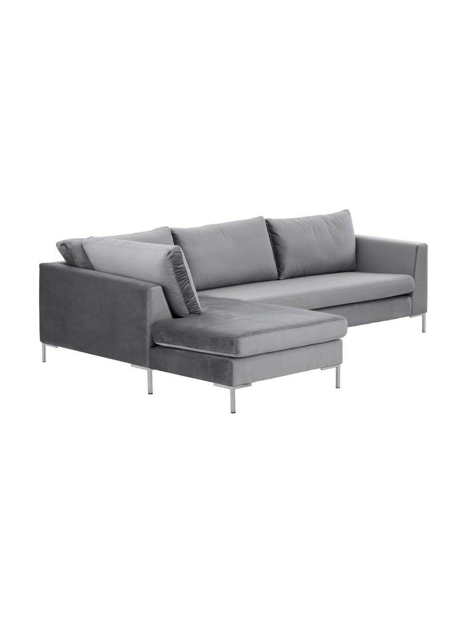 Sofa narożna z aksamitu Luna, Tapicerka: aksamit (100% poliester) , Stelaż: lite drewno bukowe, Nogi: metal galwanizowany, Ciemny szary, S 280 x G 184 cm